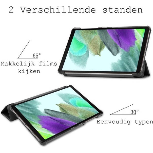 Basey Samsung Galaxy Tab A7 Lite Hoesje Kunstleer Hoes Case Cover -Zwart