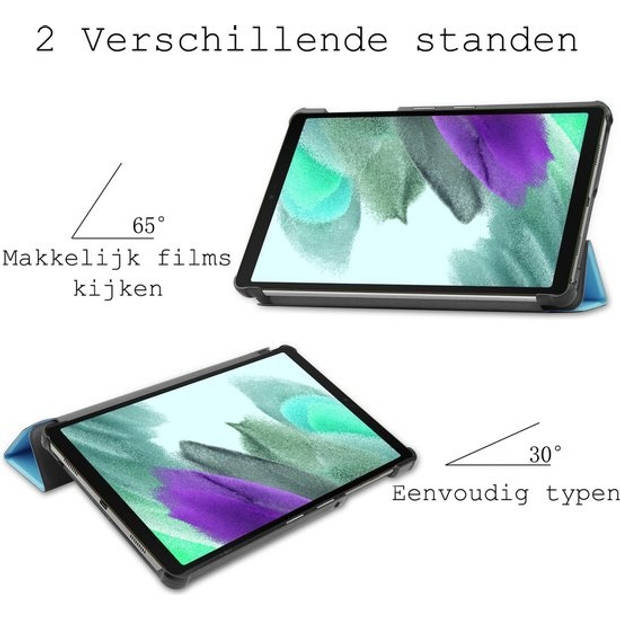 Basey Samsung Galaxy Tab A7 Lite Hoesje Kunstleer Hoes Case Cover -Lichtblauw