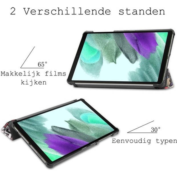 Basey Samsung Galaxy Tab A7 Lite Hoesje Kunstleer Hoes Case Cover -Graffity