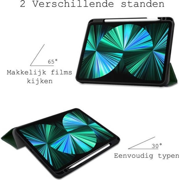Basey iPad Pro 2021 (12,9 inch) Hoesje Kunstleer Hoes Case Cover -Donkergroen