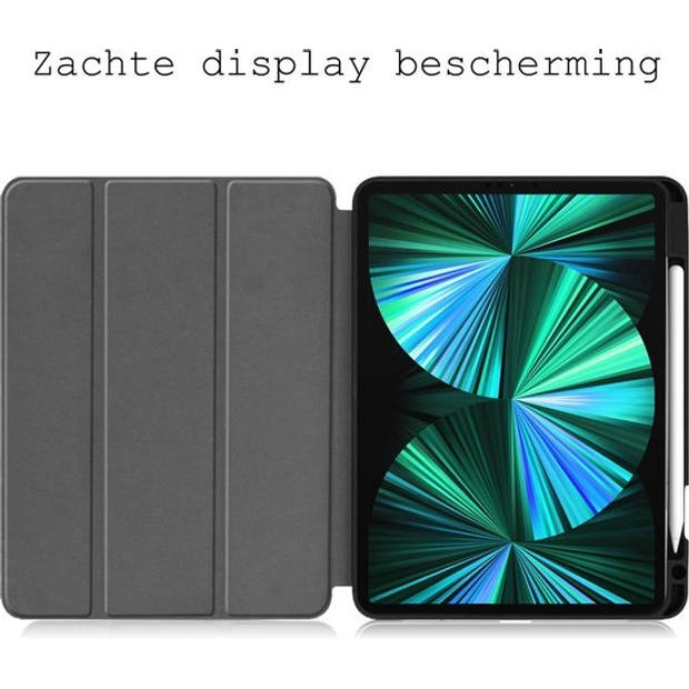 Basey iPad Pro 2021 (12,9 inch) Hoesje Kunstleer Hoes Case Cover -Donkergroen