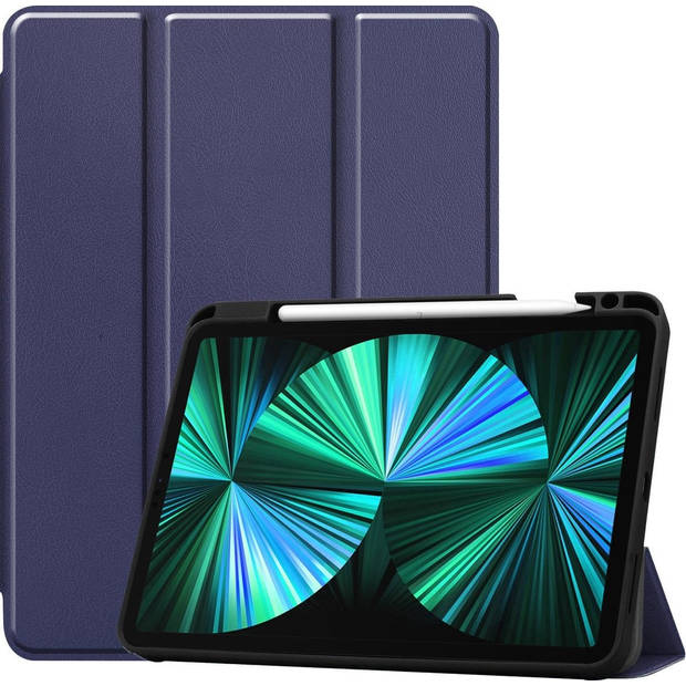 Basey iPad Pro 2021 (12,9 inch) Hoesje Kunstleer Hoes Case Cover -Donkerblauw