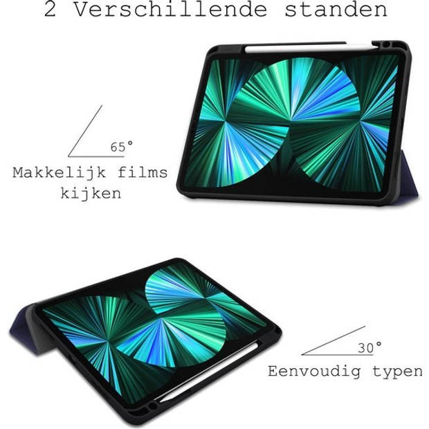 Basey iPad Pro 2021 (12,9 inch) Hoesje Kunstleer Hoes Case Cover -Donkerblauw