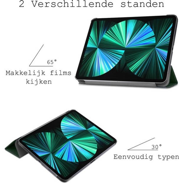 Basey iPad Pro 2021 (12,9 inch) Hoesje Kunstleer Hoes Case Cover -Donkergroen