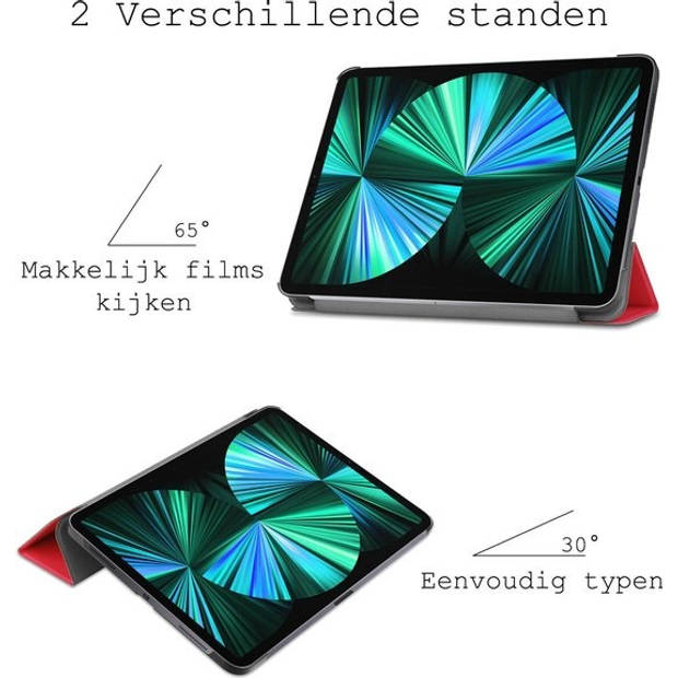 Basey iPad Pro 2021 (12,9 inch) Hoesje Kunstleer Hoes Case Cover -Rood