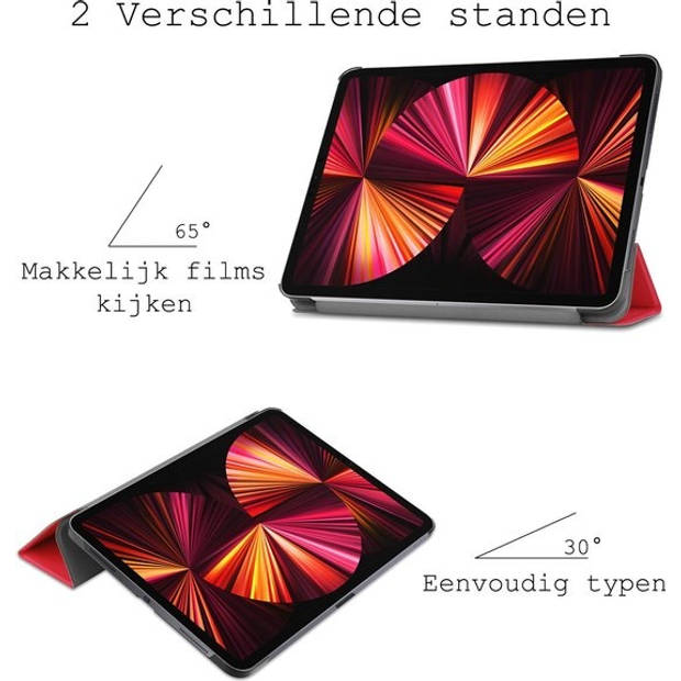 Basey iPad Pro 2021 (11 inch) Hoesje Kunstleer Hoes Case Cover -Rood