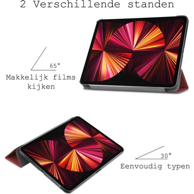 Basey iPad Pro 2021 (11 inch) Hoesje Kunstleer Hoes Case Cover -Donkerrood