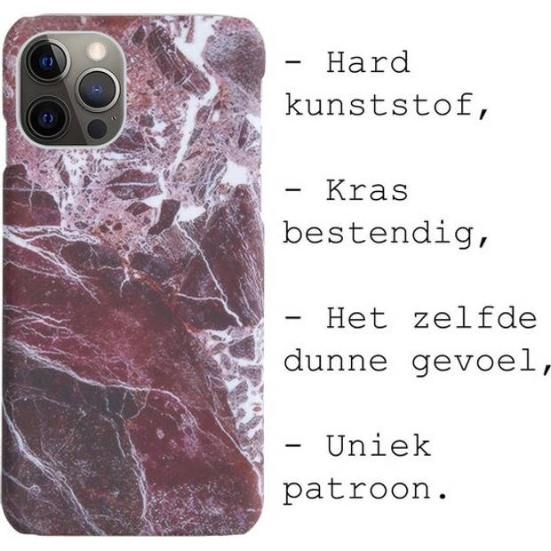 Basey Hoes Geschikt voor iPhone 11 Pro Max Hoesje Marmer Case Marmeren Cover Hoes Hardcover - Rood