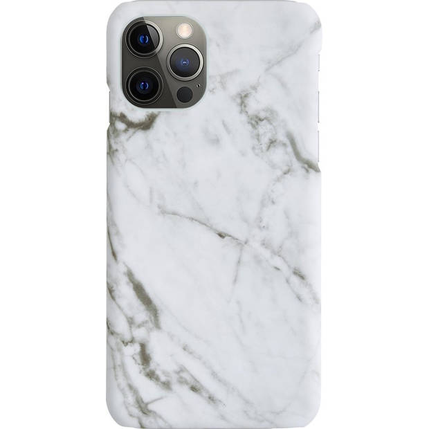 Basey Hoes Geschikt voor iPhone 12 Pro Max Hoesje Marmer Case Marmeren Cover Hoes Hardcover - Wit