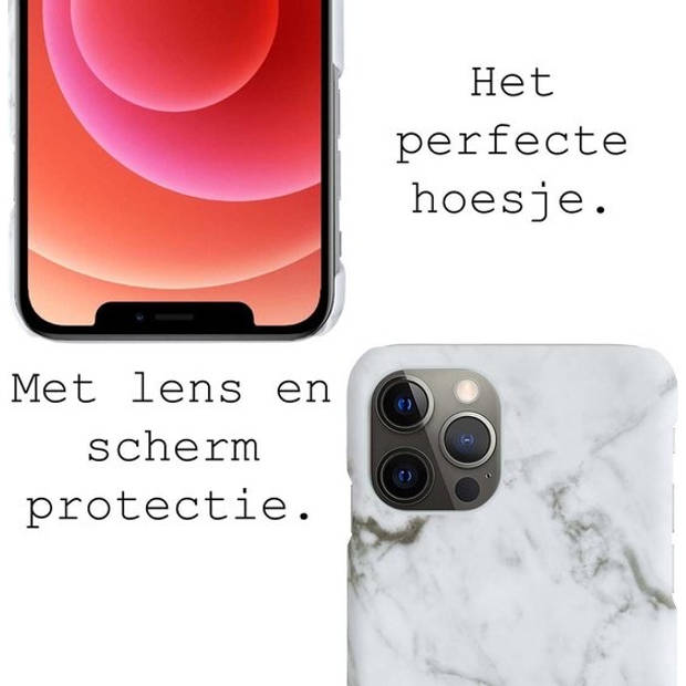 Basey Hoes Geschikt voor iPhone 12 Pro Max Hoesje Marmer Case Marmeren Cover Hoes Hardcover - Wit