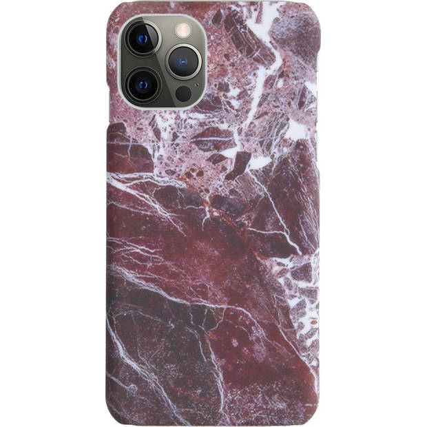 Basey Hoes Geschikt voor iPhone 12 Pro Hoesje Marmer Case Marmeren Cover Hoes Hardcover - Rood