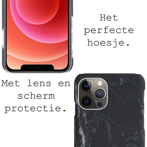 Basey Hoes Geschikt voor iPhone 11 Pro Hoesje Marmer Case Marmeren Cover Hoes Hardcover - Zwart