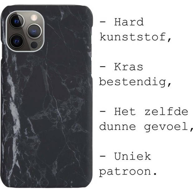 Basey Hoes Geschikt voor iPhone 11 Pro Hoesje Marmer Case Marmeren Cover Hoes Hardcover - Zwart