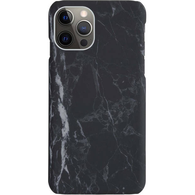 Basey Hoes Geschikt voor iPhone 12 Pro Hoesje Marmer Case Marmeren Cover Hoes Hardcover - Zwart