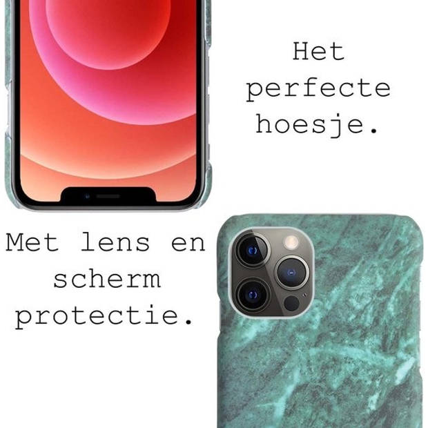 Basey Hoes Geschikt voor iPhone 12 Pro Max Hoesje Marmer Case Marmeren Cover Hoes Hardcover - Groen