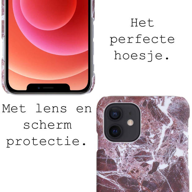 Basey Hoes Geschikt voor iPhone 11 Hoesje Marmer Case Marmeren Cover Hoes Hardcover - Rood