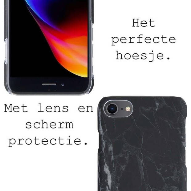 Basey Hoes Geschikt voor iPhone SE 2020 Hoesje Marmer Case Marmeren Cover Hoes Hardcover - Zwart