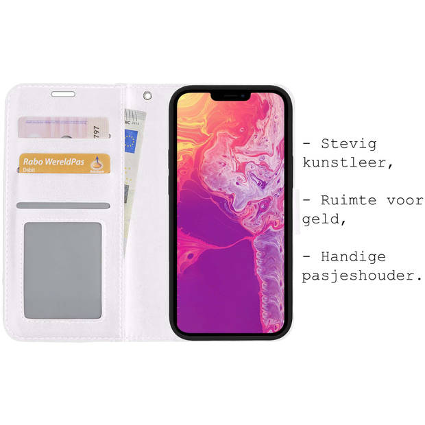 Basey iPhone 14 Pro Max Hoesje Book Case Kunstleer Cover Hoes -Wit