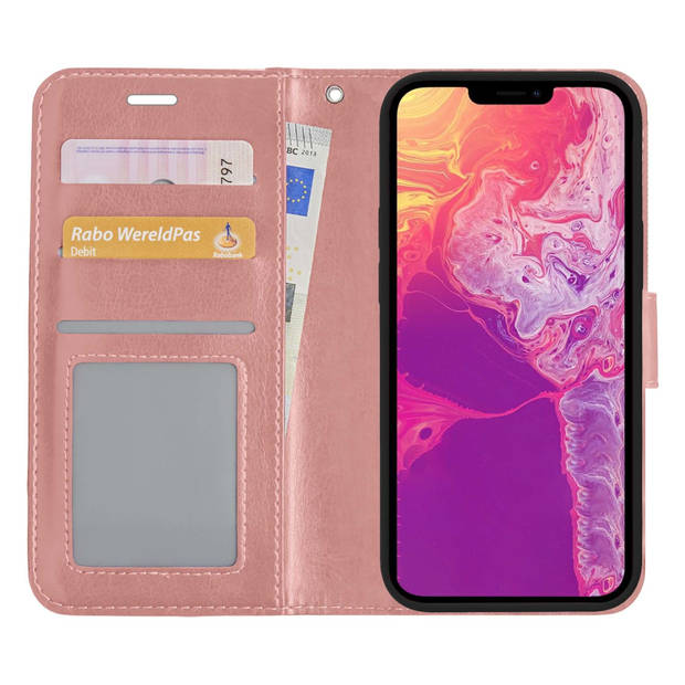 Basey iPhone 14 Pro Max Hoesje Book Case Kunstleer Cover Hoes - Rose Goud