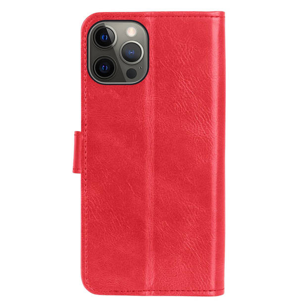 Basey iPhone 14 Pro Max Hoesje Book Case Kunstleer Cover Hoes -Rood