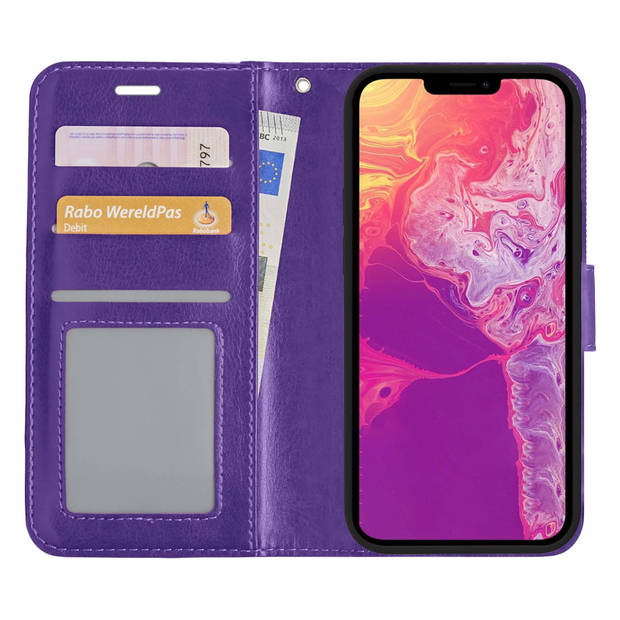 Basey iPhone 14 Pro Max Hoesje Book Case Kunstleer Cover Hoes -Paars