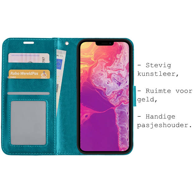 Basey iPhone 14 Pro Hoesje Book Case Kunstleer Cover Hoes -Turquoise