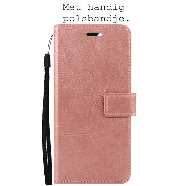 Basey iPhone 14 Pro Hoesje Book Case Kunstleer Cover Hoes -Rose Goud