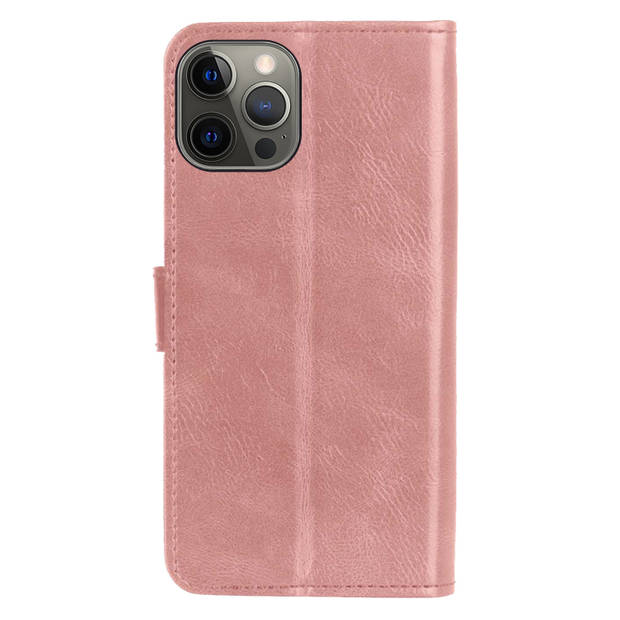 Basey iPhone 14 Pro Hoesje Book Case Kunstleer Cover Hoes -Rose Goud