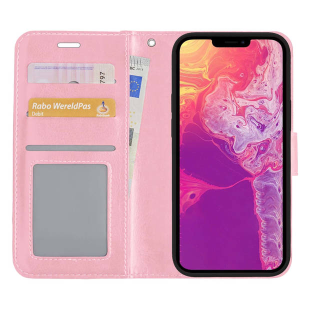 Basey iPhone 14 Pro Max Hoesje Book Case Kunstleer Cover Hoes - Lichtroze