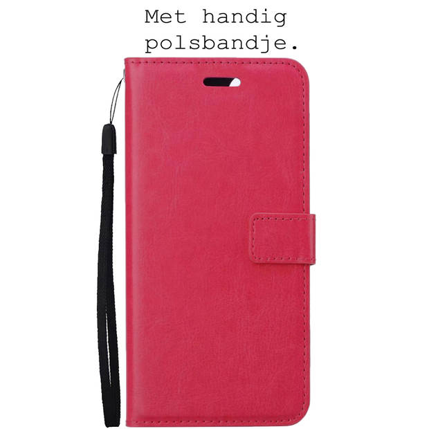 Basey iPhone 14 Pro Hoesje Book Case Kunstleer Cover Hoes - Donkerroze