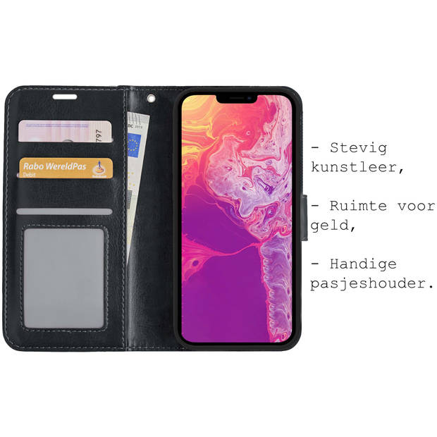 Basey iPhone 14 Pro Max Hoesje Book Case Kunstleer Cover Hoes -Zwart