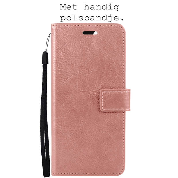 Basey iPhone 14 Hoesje Book Case Kunstleer Cover Hoes -Rose Goud