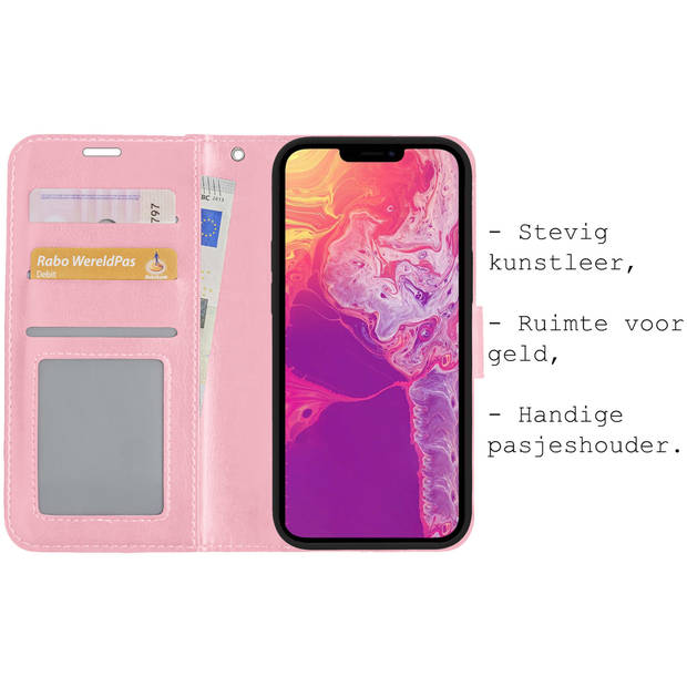 Basey iPhone 14 Plus Hoesje Book Case Kunstleer Cover Hoes - Lichtroze