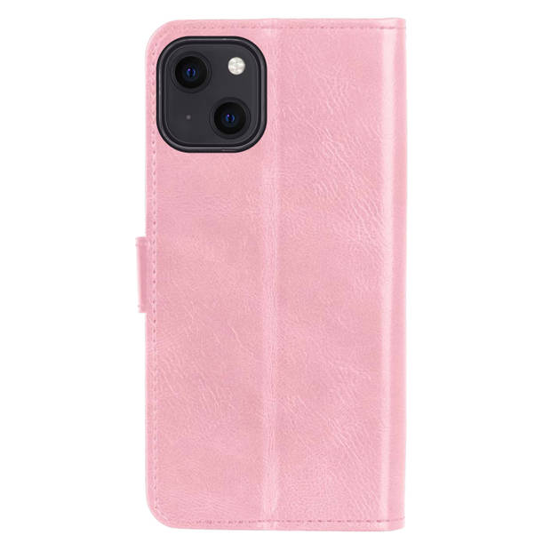 Basey iPhone 14 Hoesje Book Case Kunstleer Cover Hoes -Lichtroze