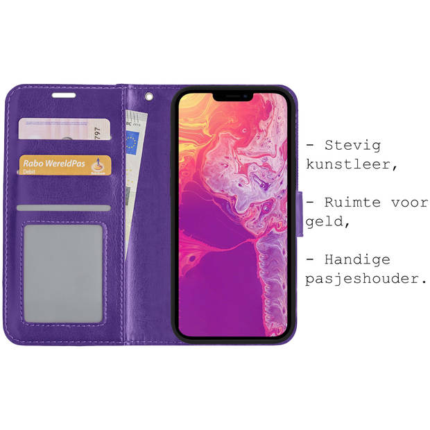 Basey iPhone 14 Plus Hoesje Book Case Kunstleer Cover Hoes -Paars