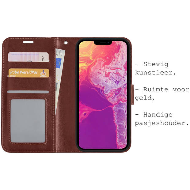 Basey iPhone 14 Pro Max Hoesje Book Case Kunstleer Cover Hoes -Bruin