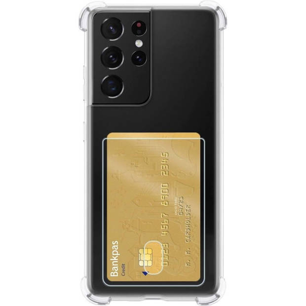 Basey Samsung S21 Ultra Hoesje Met Pasjeshouder Card Case Shock Hoes - Transparant