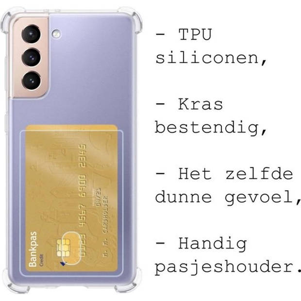 Basey Samsung S21 Hoesje Met Pasjeshouder Card Case Shock Hoes - Transparant