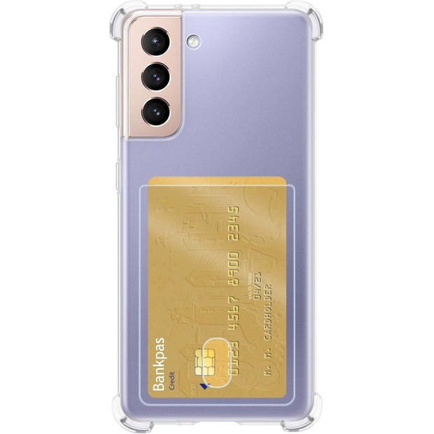 Basey Samsung S21 Hoesje Met Pasjeshouder Card Case Shock Hoes - Transparant