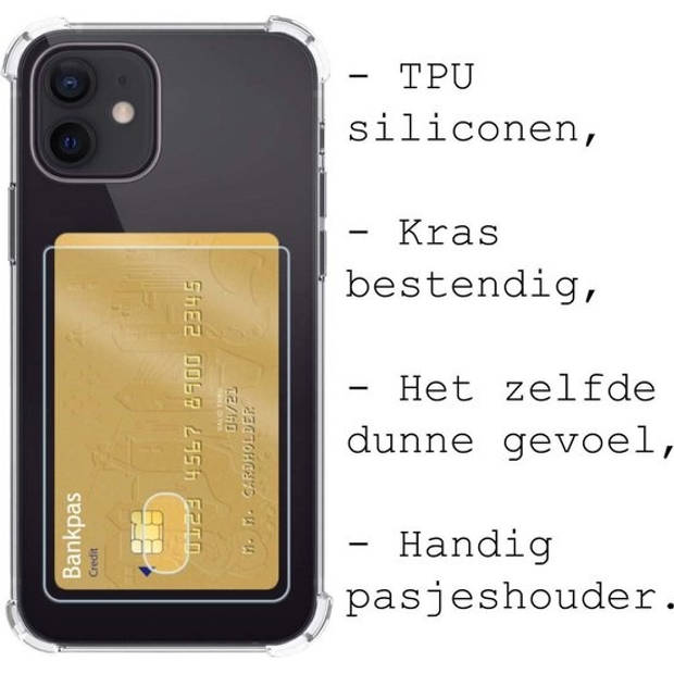 Basey iPhone 12 Hoesje Siliconen Hoes Case Cover met Pasjeshouder - Transparant
