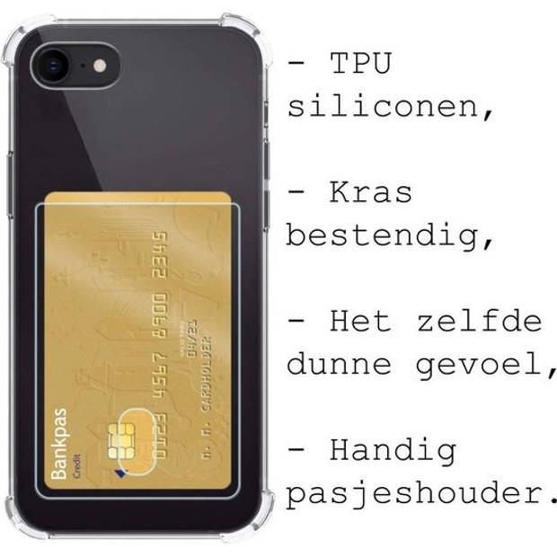 Basey iPhone SE 2020 Hoesje Siliconen Hoes Case Cover met Pasjeshouder - Transparant
