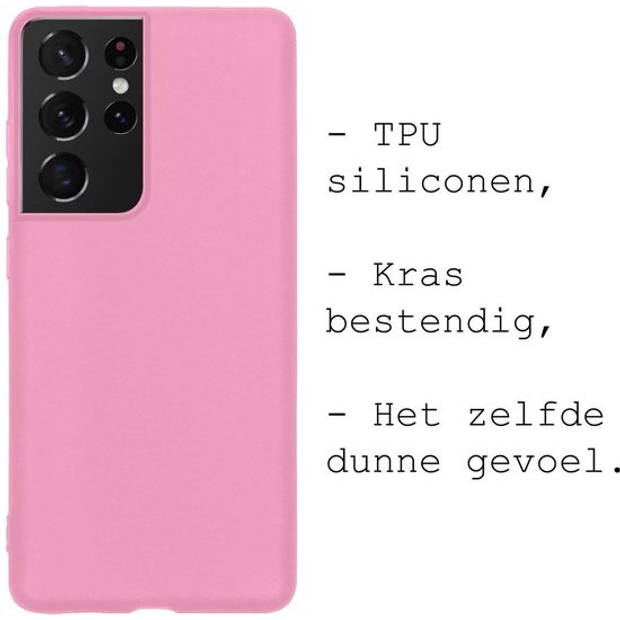 Basey Samsung Galaxy S21 Ultra Hoesje Siliconen Hoes Case Cover - Roze