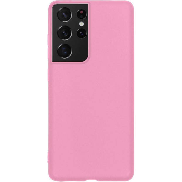 Basey Samsung Galaxy S21 Ultra Hoesje Siliconen Hoes Case Cover - Roze