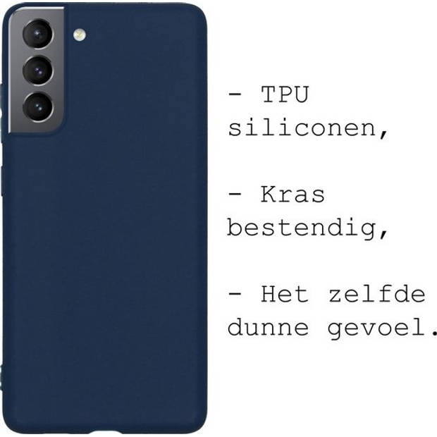 Basey Samsung Galaxy S21 Hoesje Siliconen Hoes Case Cover -Donkerblauw