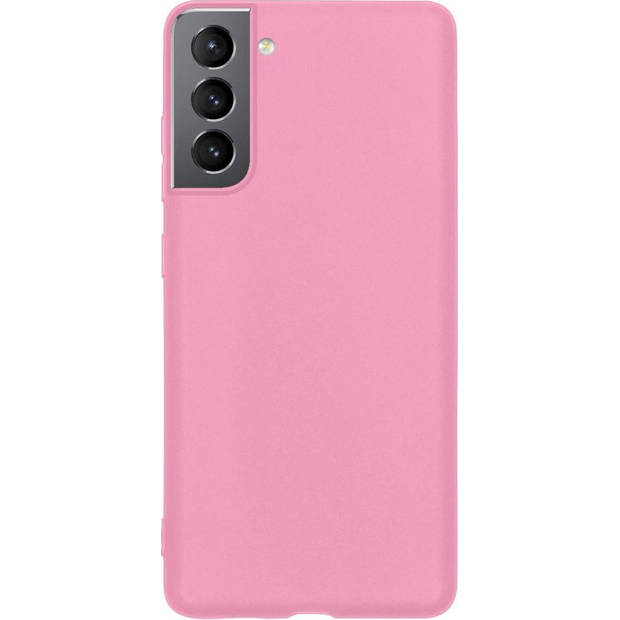 Basey Samsung Galaxy S21 Hoesje Siliconen Hoes Case Cover -Roze