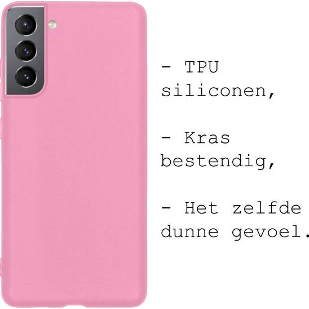 Basey Samsung Galaxy S21 Hoesje Siliconen Hoes Case Cover -Roze