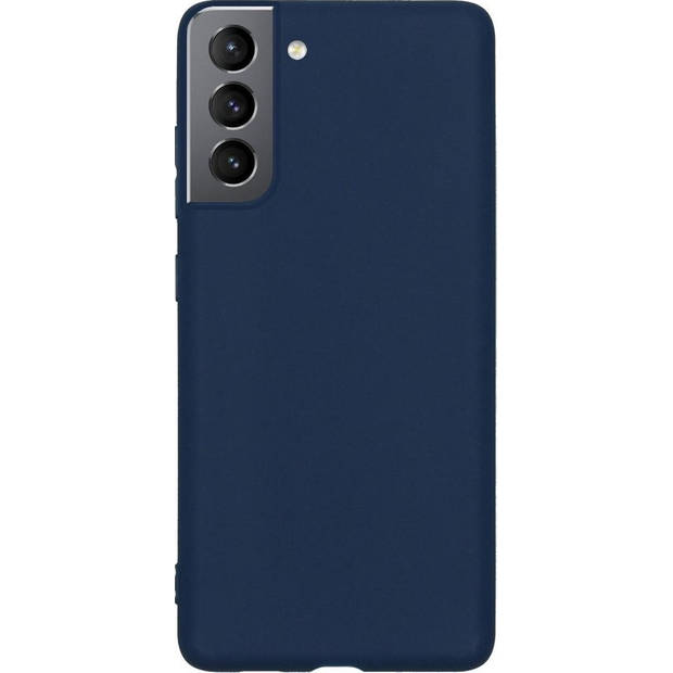 Basey Samsung Galaxy S21 Hoesje Siliconen Hoes Case Cover -Donkerblauw