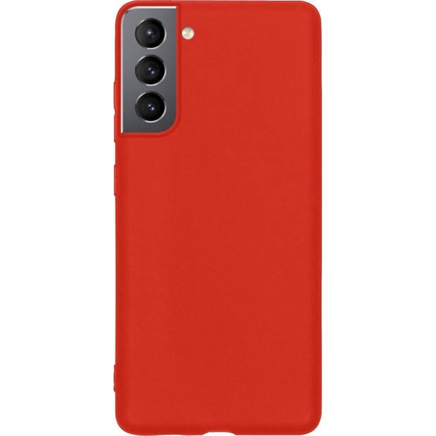 Basey Samsung Galaxy S21 Hoesje Siliconen Hoes Case Cover -Rood