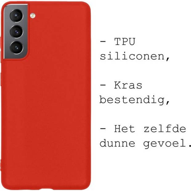 Basey Samsung Galaxy S21 Hoesje Siliconen Hoes Case Cover -Rood