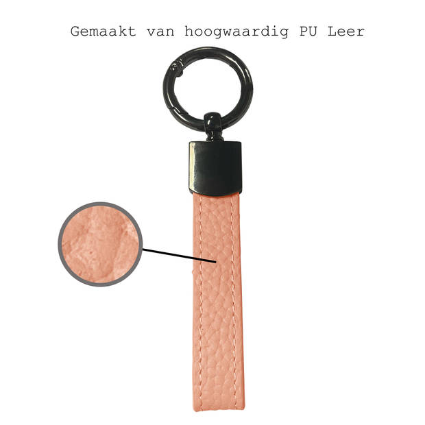 Basey Sleutelhanger Leer - Leren Sleutelhanger Met Sleutelhanger Ringen - Lichtroze